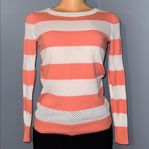 Unbranded Sweaters - Coral & White Striped Long-Sleeve Sweater - Size Small